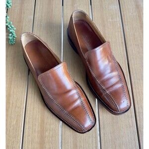 Cole Haan Men’s 8.5 M Brown Leather Square Toe Slip On Loafers Made Italy